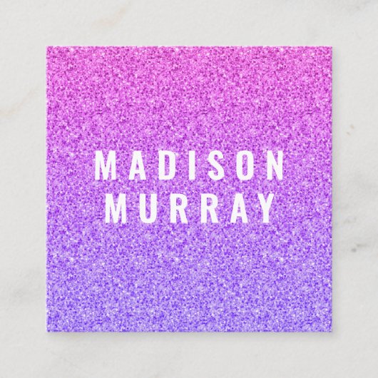 Chic, Girly en Glam Lila Paars Glitter Ombre Vierkante Visitekaartje (Voorkant)