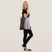 Chic girly faux Silver glitter black pink monogram Tote Bag (Op model)