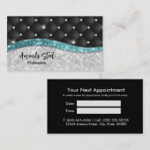 Chic girly faux Silver glitter blauwgroen monogram Afsprakenkaartje (Voorkant / Achterkant)