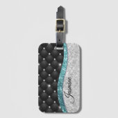 Chic girly faux Silver glitter blauwgroen monogram Bagagelabel (Voorkant (verticaal))