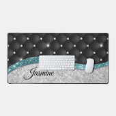 Chic girly faux Silver glitter blauwgroen monogram Bureaumat (Keyboard & Muis)
