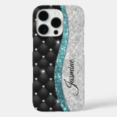 Chic girly faux Silver glitter blauwgroen monogram Case-Mate iPhone Case (Achterkant)