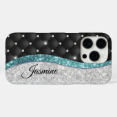 Chic girly faux Silver glitter blauwgroen monogram Case-Mate iPhone Case (Achterkant (horizontaal))