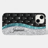 Chic girly faux Silver glitter blauwgroen monogram Case-Mate iPhone Case (Achterkant (horizontaal))