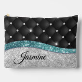 Chic girly faux Silver glitter blauwgroen monogram Etui (Voorkant)