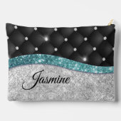 Chic girly faux Silver glitter blauwgroen monogram Etui (Achterkant)