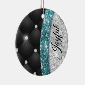 Chic girly faux Silver glitter blauwgroen monogram Keramisch Ornament (Rechts)