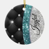 Chic girly faux Silver glitter blauwgroen monogram Keramisch Ornament (Voorkant)