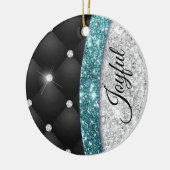 Chic girly faux Silver glitter blauwgroen monogram Keramisch Ornament (Links)