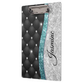 Chic girly faux Silver glitter blauwgroen monogram Klembord (Links)
