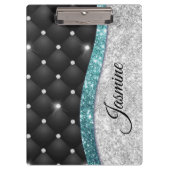 Chic girly faux Silver glitter blauwgroen monogram Klembord (Voorkant)