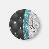 Chic girly faux Silver glitter blauwgroen monogram Magneet (Voorkant)