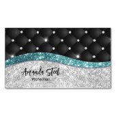 Chic girly faux Silver glitter blauwgroen monogram Magnetisch Visitekaartje (Voorkant)