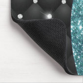 Chic girly faux Silver glitter blauwgroen monogram Muismat (Hoek)