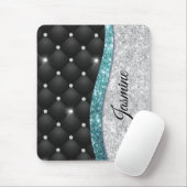 Chic girly faux Silver glitter blauwgroen monogram Muismat (Met muis)