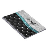 Chic girly faux Silver glitter blauwgroen monogram Notitieboek (Rechterzijde)