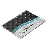 Chic girly faux Silver glitter blauwgroen monogram Notitieboek (Linkerzijde)