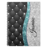Chic girly faux Silver glitter blauwgroen monogram Notitieboek (Voorkant)