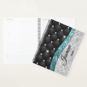 Chic girly faux Silver glitter blauwgroen monogram Planner (Display)