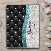 Chic girly faux Silver glitter blauwgroen monogram Planner