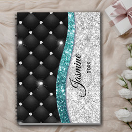 Chic girly faux Silver glitter blauwgroen monogram Planner