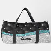 Chic girly faux Silver glitter blauwgroen monogram Plunjezak (Voorkant)