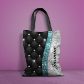Chic girly faux Silver glitter blauwgroen monogram Tote Bag