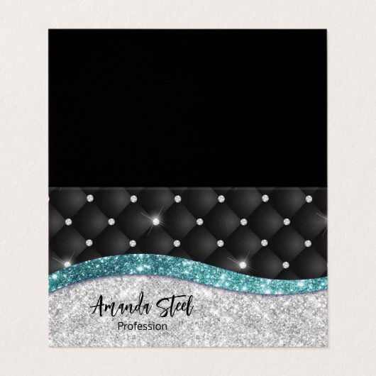 Chic girly faux Silver glitter blauwgroen monogram Visitekaartje (Buitenkant ongevouwen)