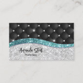 Chic girly faux Silver glitter blauwgroen monogram Visitekaartje (Voorkant)