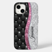 Chic girly faux Silver glitter zwart roze monogram Case-Mate iPhone Case (Achterkant)