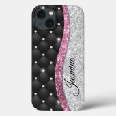 Chic girly faux Silver glitter zwart roze monogram Case-Mate iPhone Case (Achterkant)