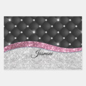 Chic girly faux Silver glitter zwart roze monogram Inpakpapier Vel (Voorkant)