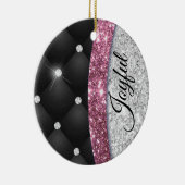 Chic girly faux Silver glitter zwart roze monogram Keramisch Ornament (Rechts)