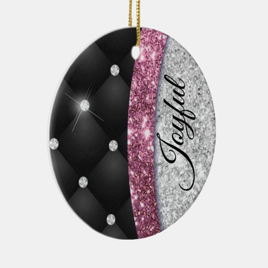Chic girly faux Silver glitter zwart roze monogram Keramisch Ornament (Rechts)