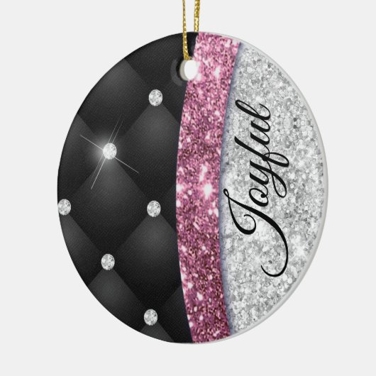 Chic girly faux Silver glitter zwart roze monogram Keramisch Ornament (Links)