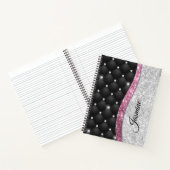 Chic girly faux Silver glitter zwart roze monogram Notitieboek (Binnen)