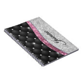 Chic girly faux Silver glitter zwart roze monogram Notitieboek (Rechterzijde)