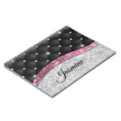 Chic girly faux Silver glitter zwart roze monogram Notitieboek (Linkerzijde)