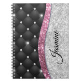 Chic girly faux Silver glitter zwart roze monogram Notitieboek (Voorkant)