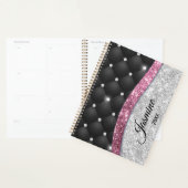 Chic girly faux Silver glitter zwart roze monogram Planner (Display)
