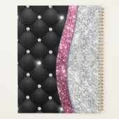 Chic girly faux Silver glitter zwart roze monogram Planner (Achterkant)