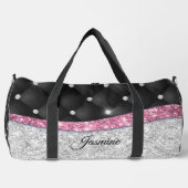 Chic girly faux Silver glitter zwart roze monogram Plunjezak (Voorkant)