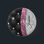 Chic girly faux Silver glitter zwart roze monogram Ronde Button 3,2 Cm<br><div class="desc">Een cool korrelig faux zilver en roze glitter en neushoorns met een zwart tuffted design. Elegant Glitter Monogram knop. Pas het aan met jouw naam, monogram of andere gewenste tekst. Dit maakt de perfecte liefhebbende 16 verjaardag, bruiloft, vrijgezellenfeest, verjaardagsdag, baby shower of vrijgezellenfeest voor iemand die van luxe glam en...</div>