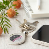 Chic girly faux Silver glitter zwart roze monogram Sleutelhanger (Zijkant)