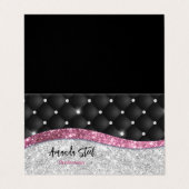Chic girly faux Silver glitter zwart roze monogram Visitekaartje (Buitenkant ongevouwen)