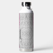 Chic girly faux Silver glitter zwart roze monogram Waterfles (Links)