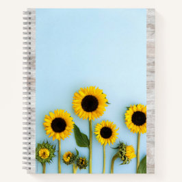 Chic Girly Floral Yellow Sunflower Cute Gray Notitieboek