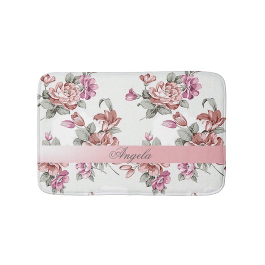  Chic Girly Flowers-Personalized Badmat (Voorkant)