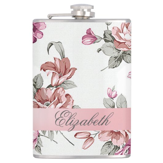 Chic Girly Flowers-Personalized Heupfles (Voorkant)