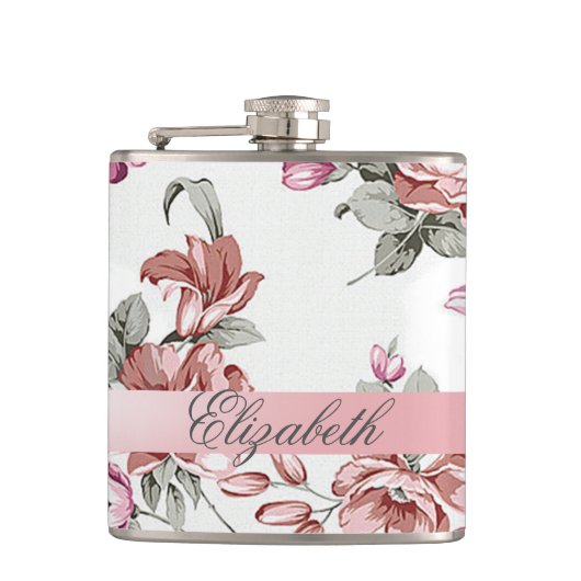 Chic Girly Flowers-Personalized Heupfles (Voorkant)